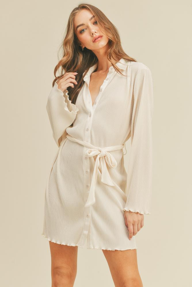 Speak Now Pleated Belted Shirt Dress (Item #MD3350)
