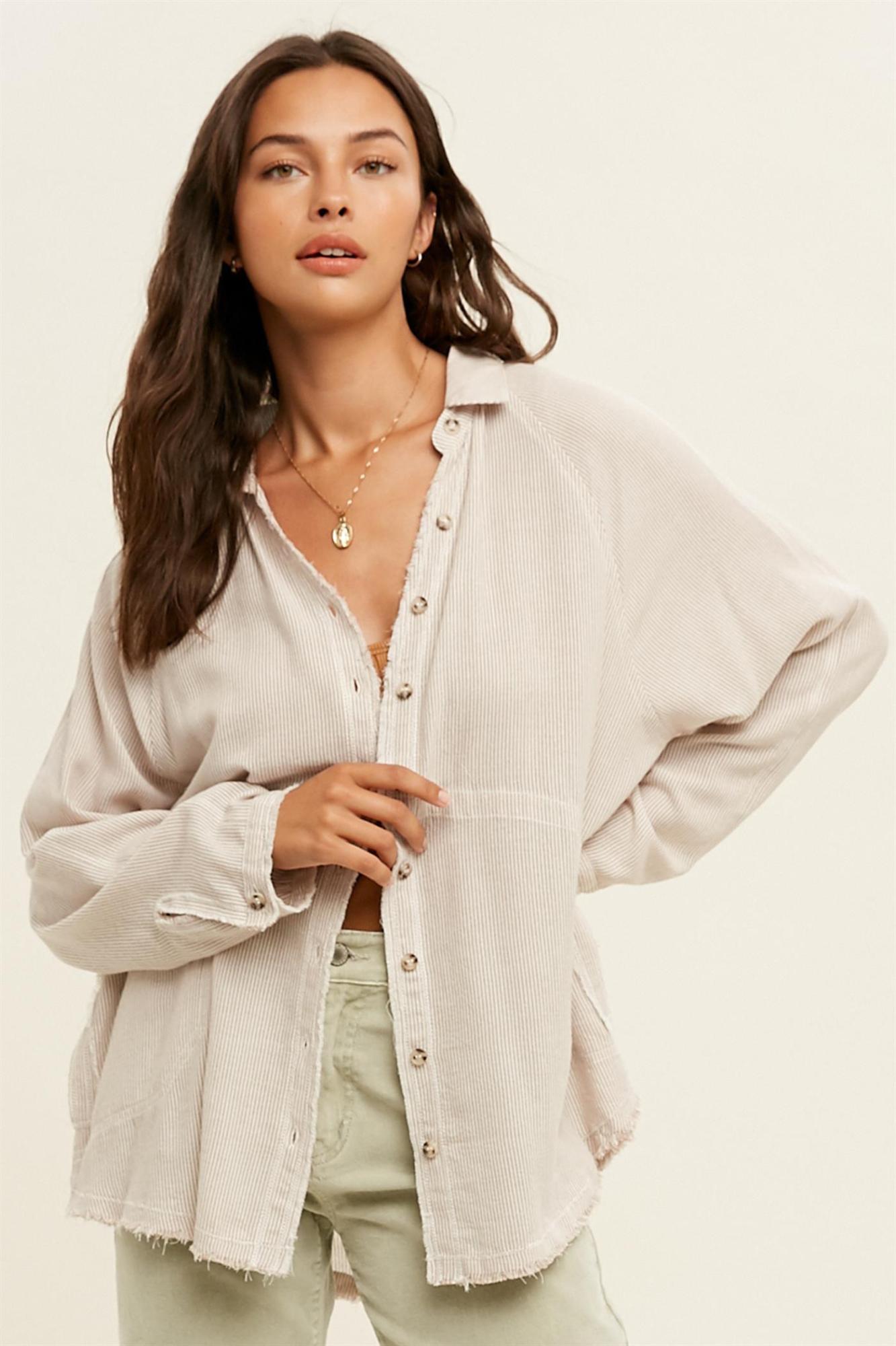 Turn It Up Distressed Button Down