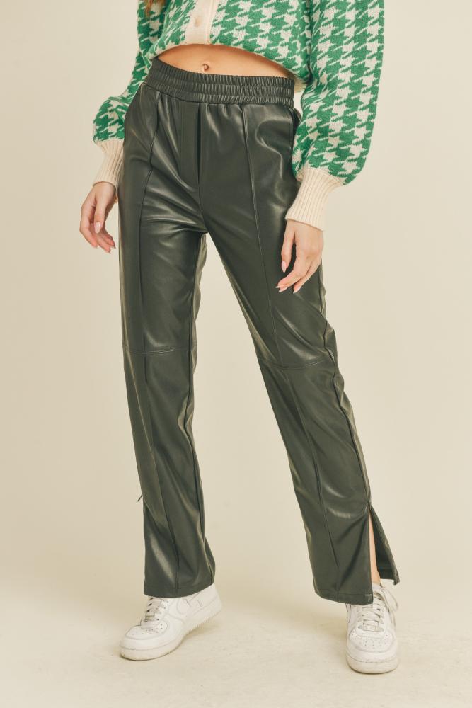Here For Now Elastic Band Leather Pants: BLACK