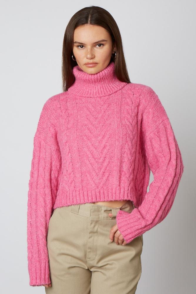 Missin You Cable Knit Cropped Turtleneck Sweater