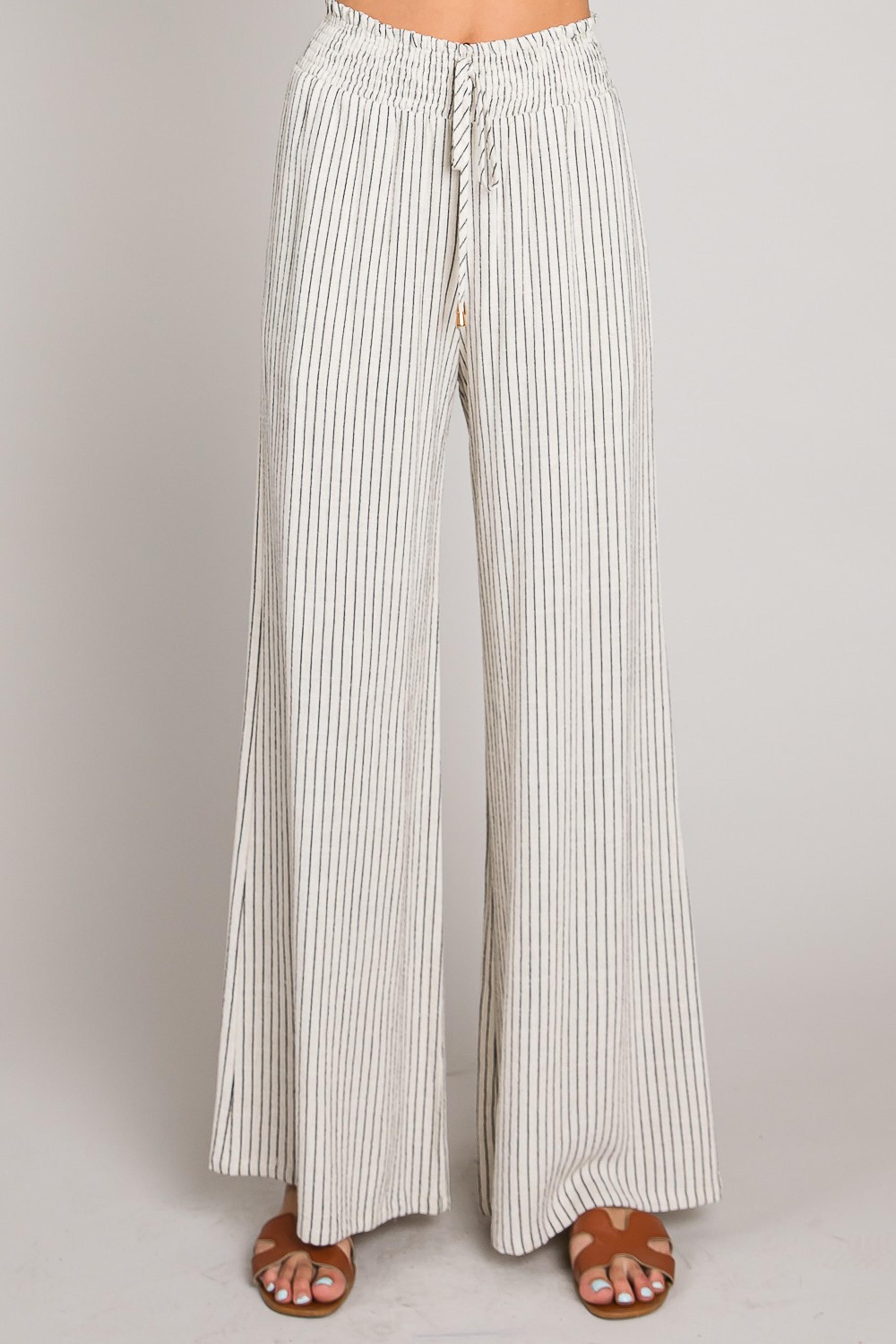  Stay You Smocked Striped Linen Pants