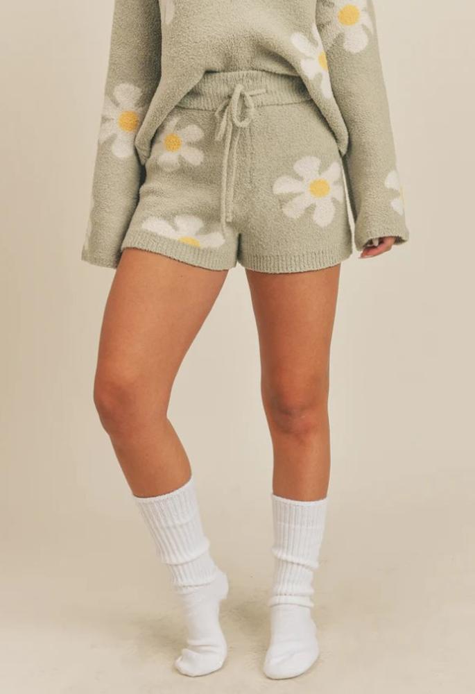 Flower Power Sweater Shorts: Pistachio
