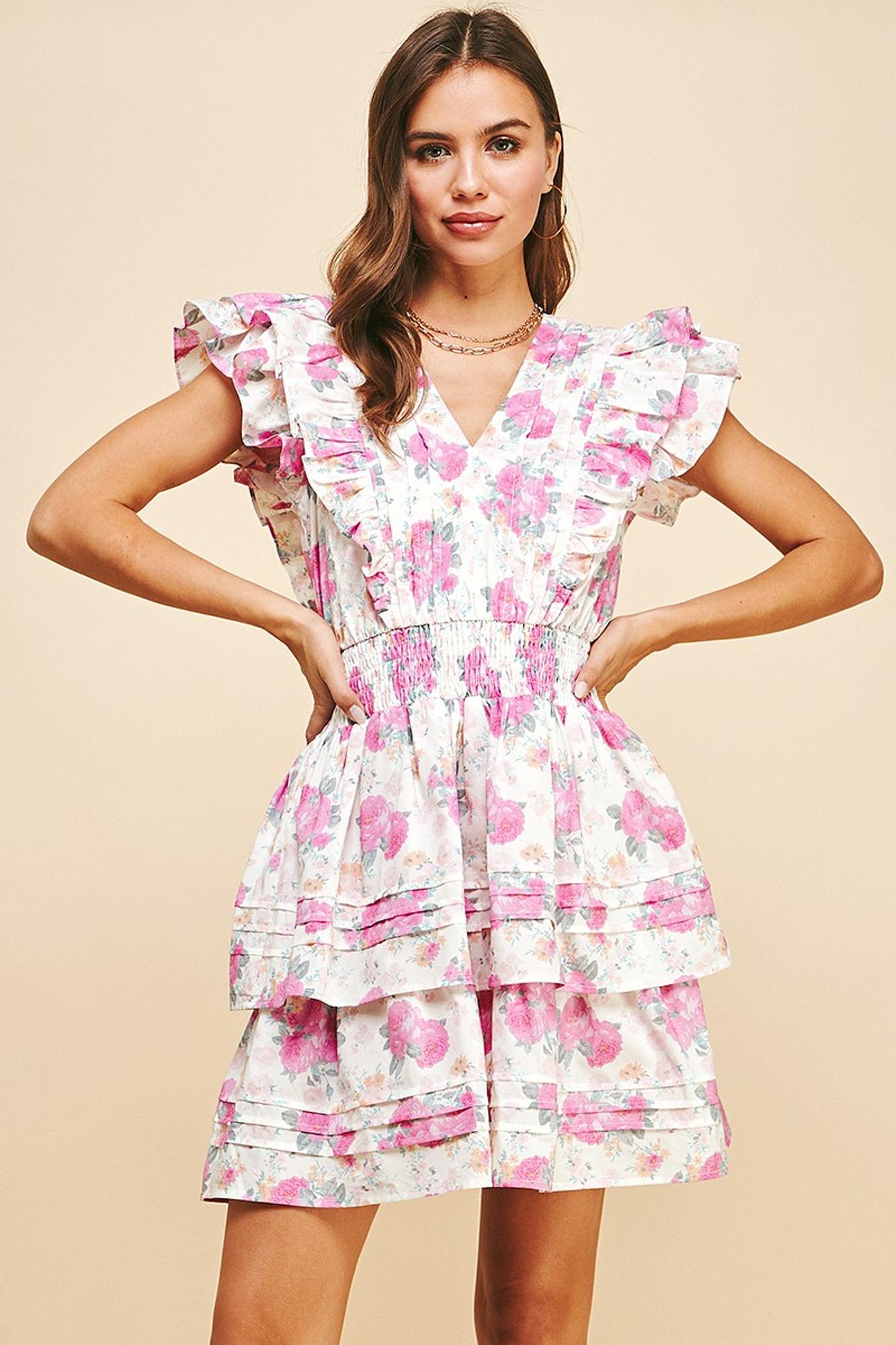 Pickin ` Petals Ruffle Detail Mini Dress