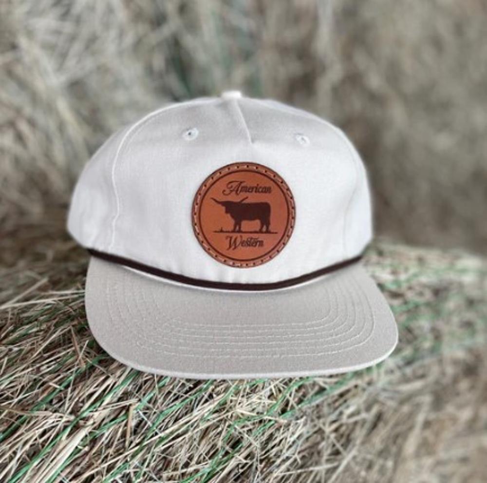 Longhorn Leather Patch Trucker Hat: CREAM
