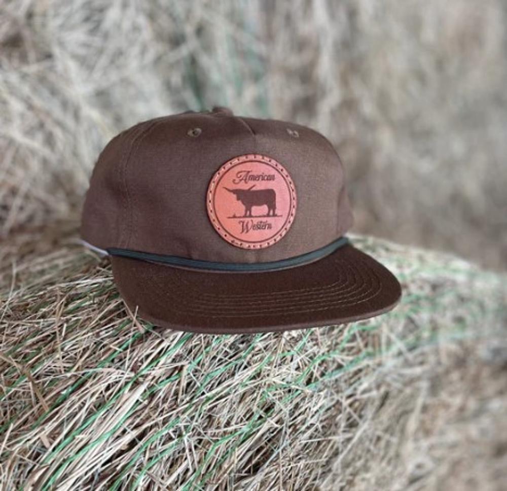 Longhorn Leather Patch Trucker Hat: TOBACCO