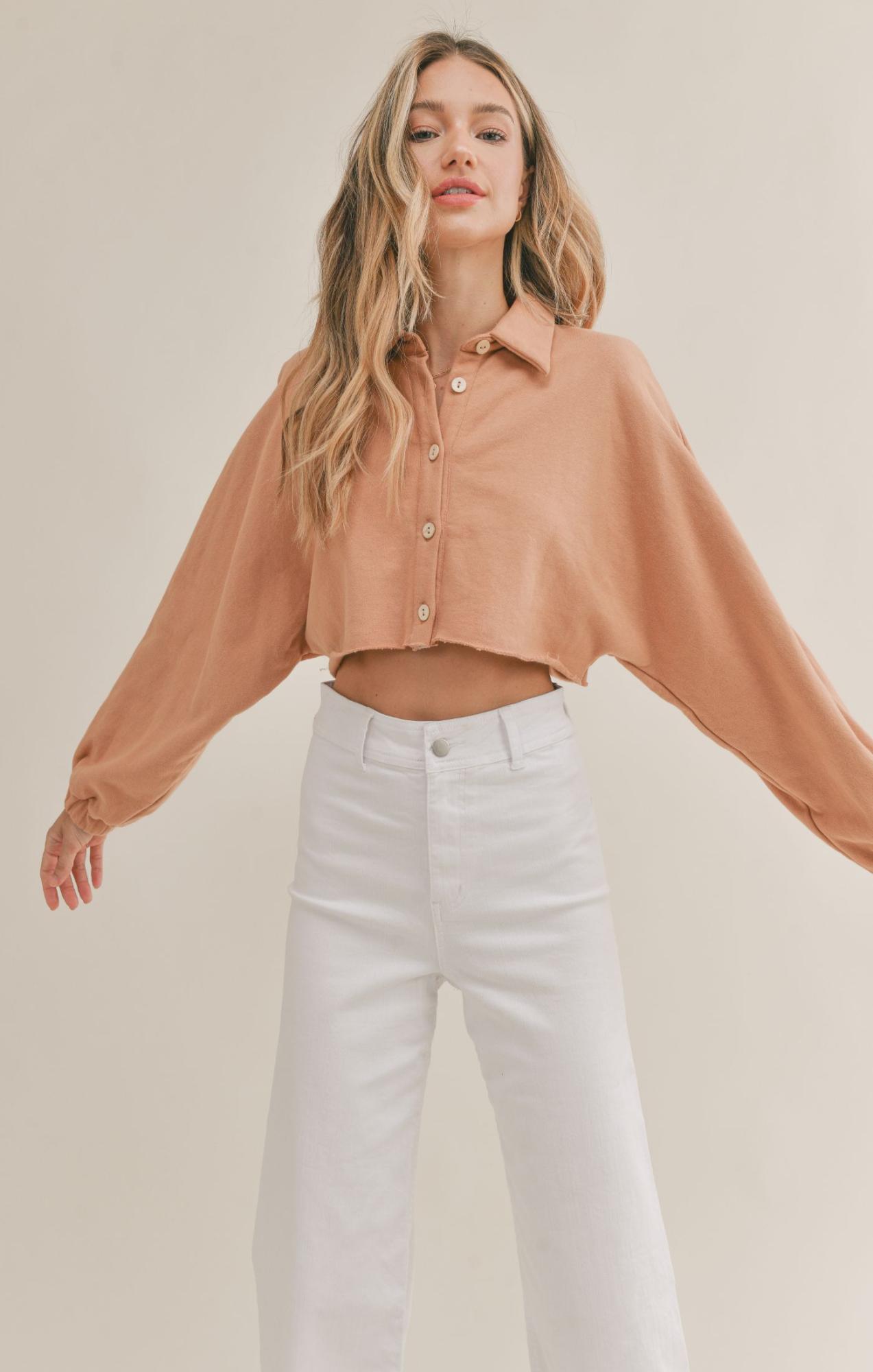 Up To Me Cropped Button Up Shirt