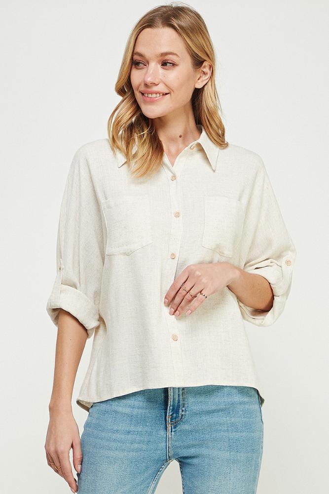 Out N About Relaxed Fit Button Up Shirt: NATURAL