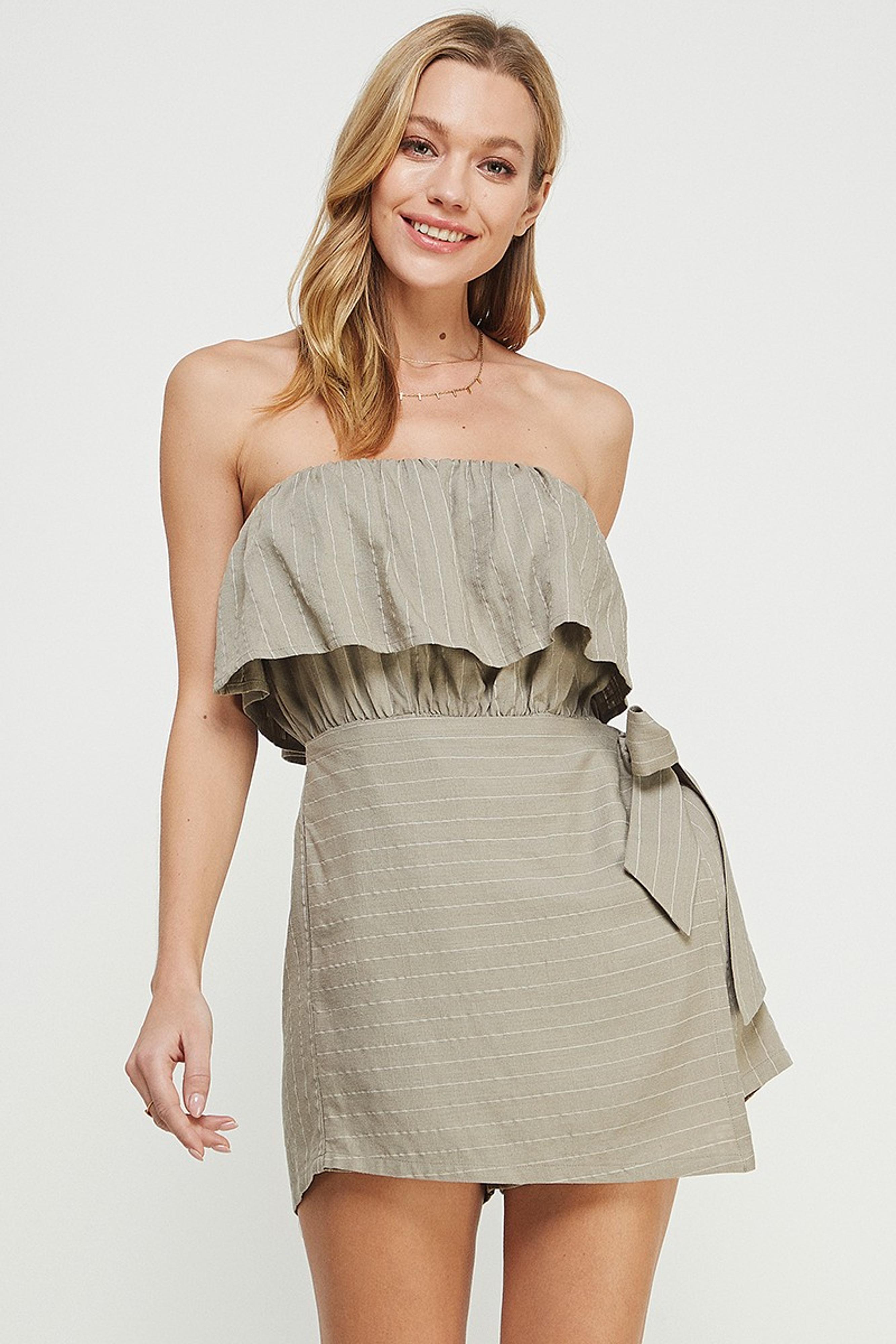  Sunny Days Out Strapless Tie Detail Romper