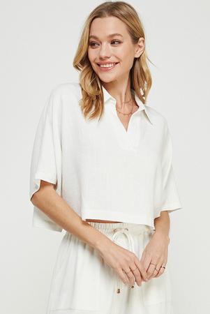 Piece Of You Linen Cropped Short Sleeve Top