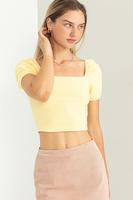 Pop of Love Puff Sleeve Ribbed Crop Top: BUTTER