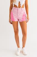Think Pink Color Block Shorts: PINK WHITE