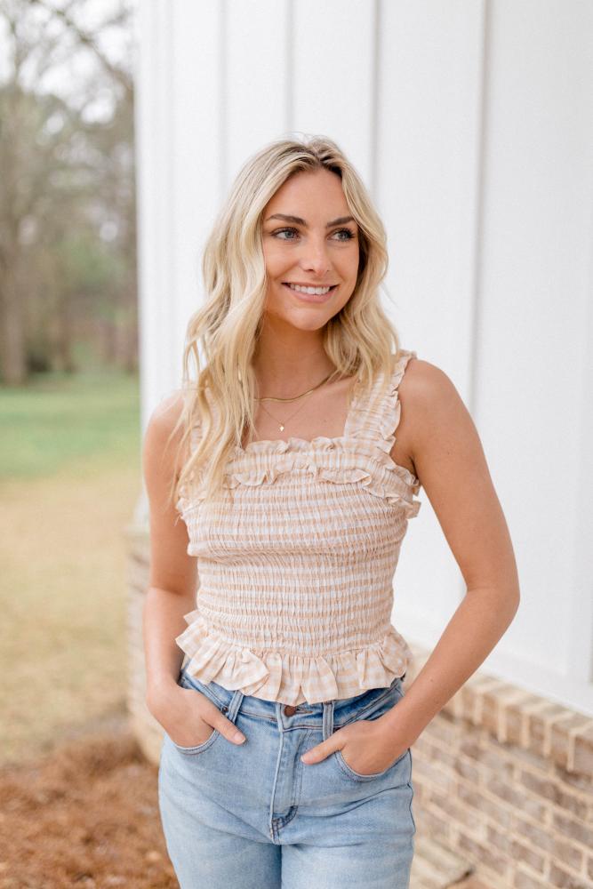 Perfect Picnic Sleeveless Crop Top: TAUPE