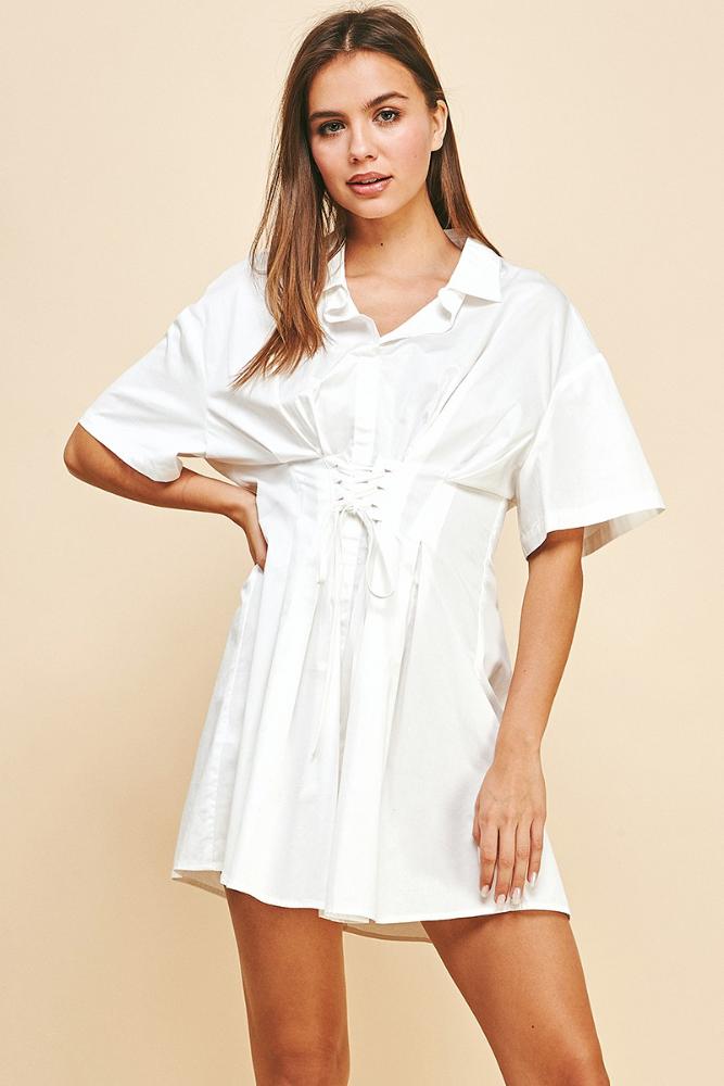 Just The Same Pleated Tie Detail Dress: WHITE
