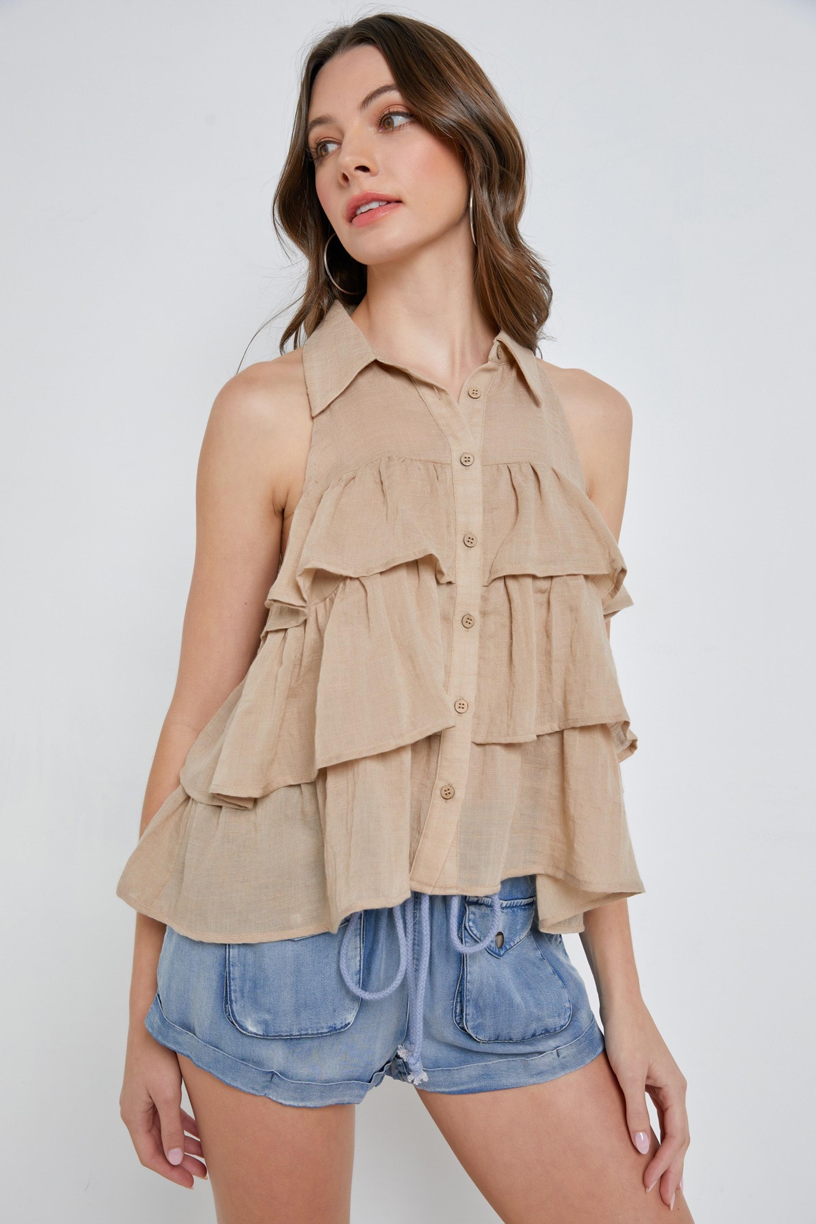  Easy Going Ruffle Tiered Halter Top