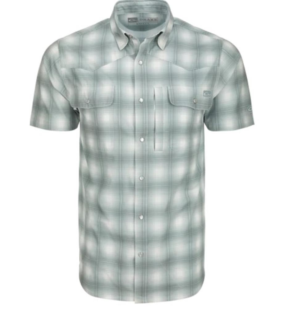 Cinco Ranch Western Plaid Short Sleeve Button Up Shirt: MGY_MONUMENT_GREY