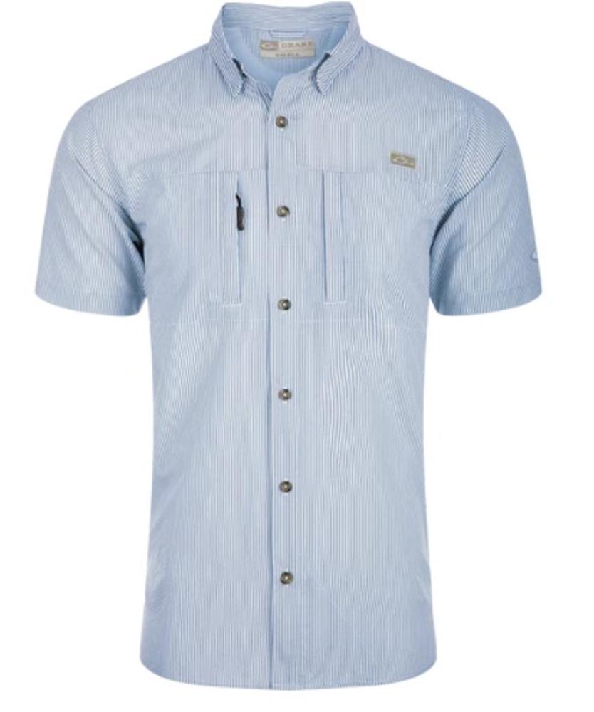 Classic Seersucker Stripe Short Sleeve Button Up Shirt: Marina Blue