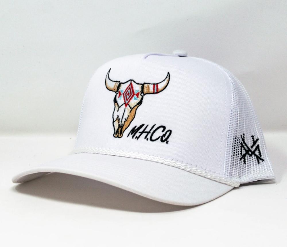 Buffalo Skull Trucker Hat: WHITE