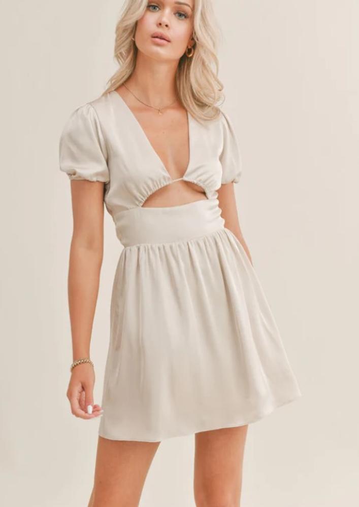 After Party Cut Out Mini Dress: CHAMPAGNE