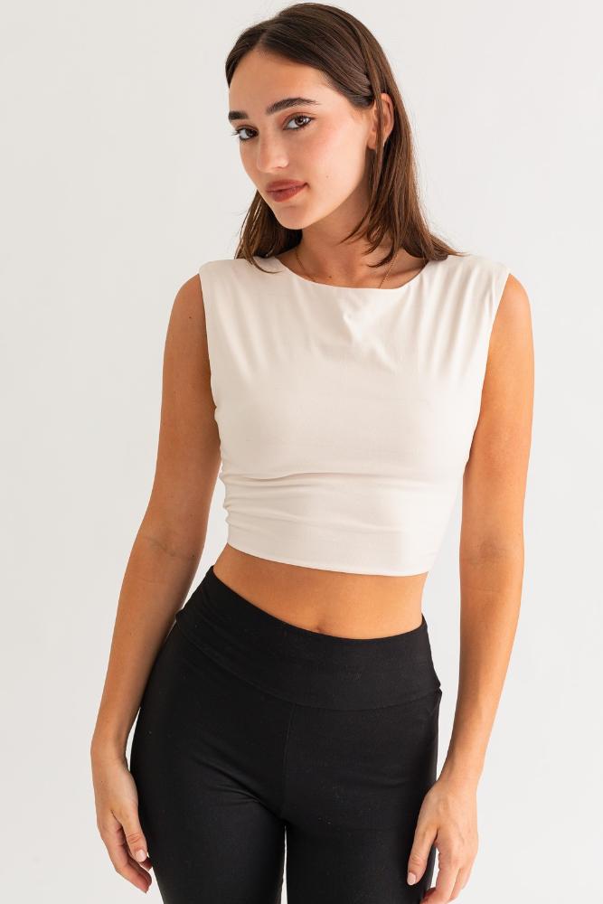 Sweetest Time Back Tie Crop Top: IVORY