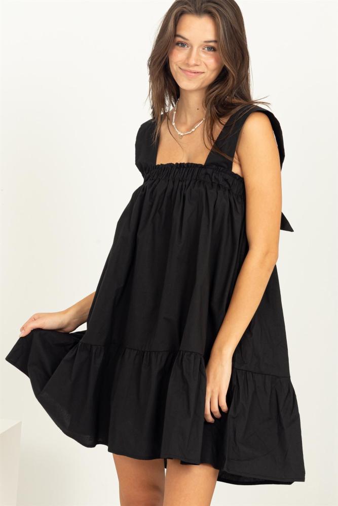 The Moment Woven Mini Dress: BLACK