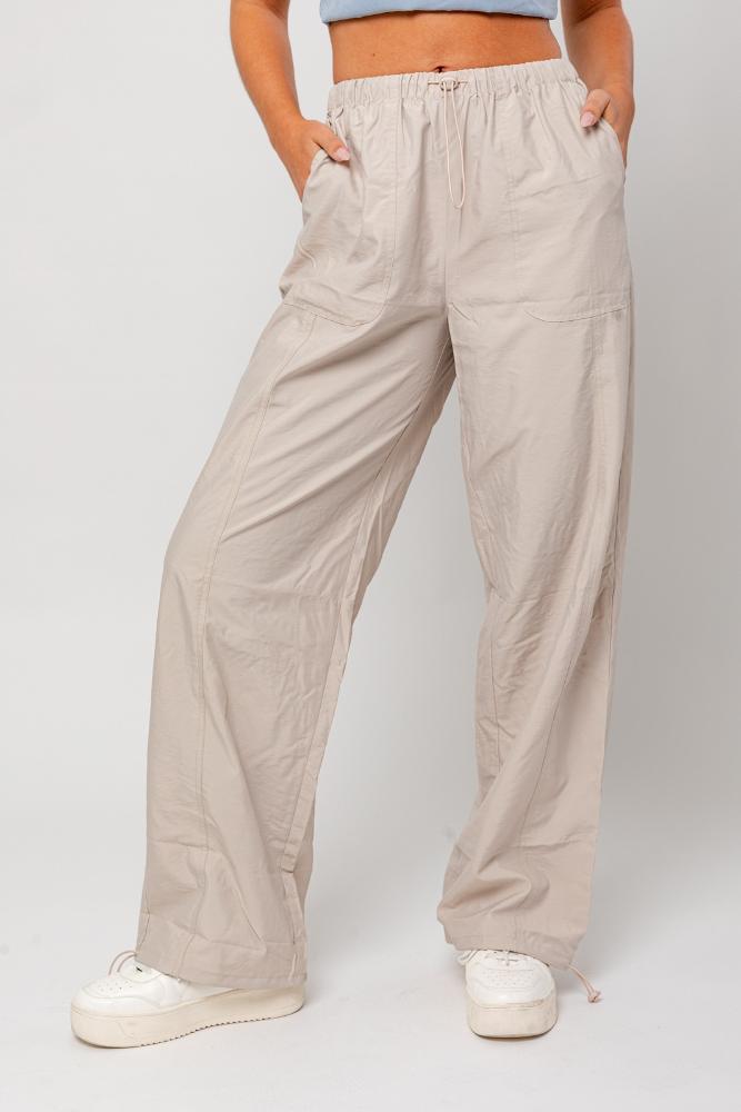Just Us Low Waisted Nylon Pants: TAUPE