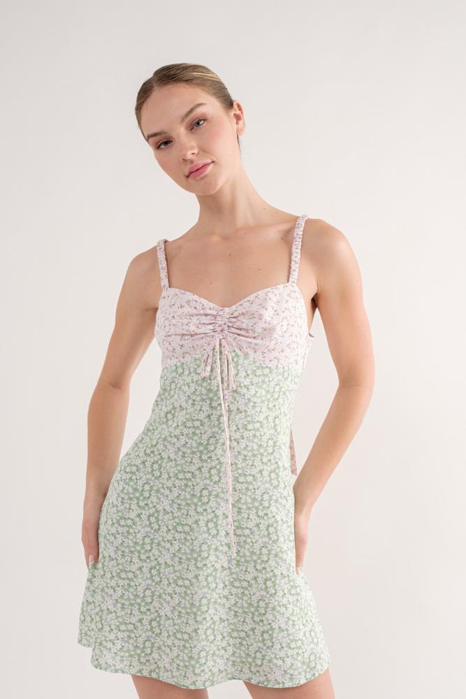 Sofia Floral Print Mini Dress: MINT