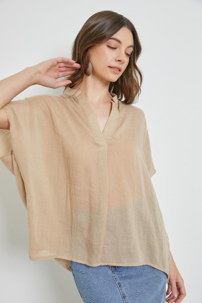 Stay A While Loose Fit Top: TAUPE