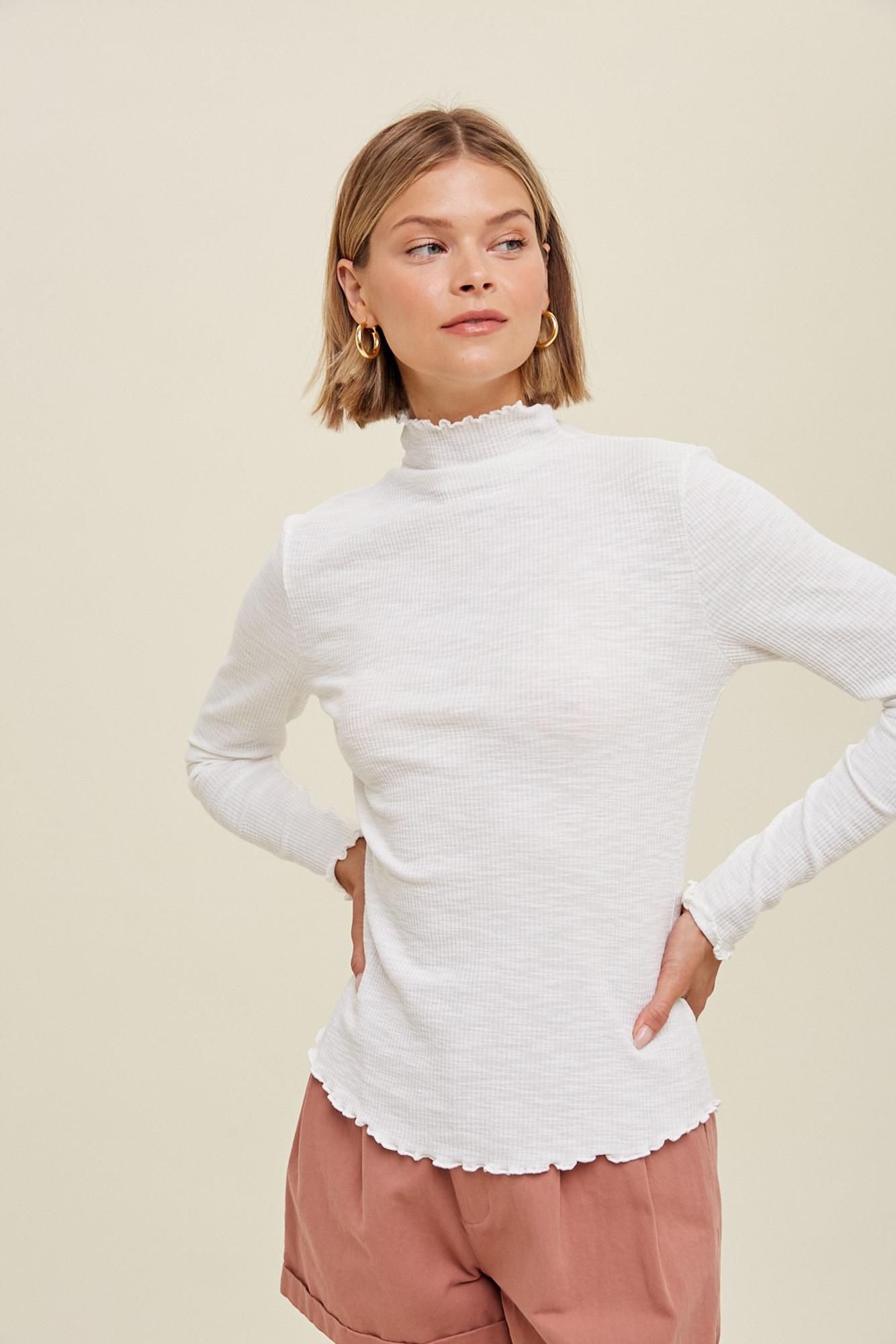 Catching Feelings Ribbed Mock Neck Top