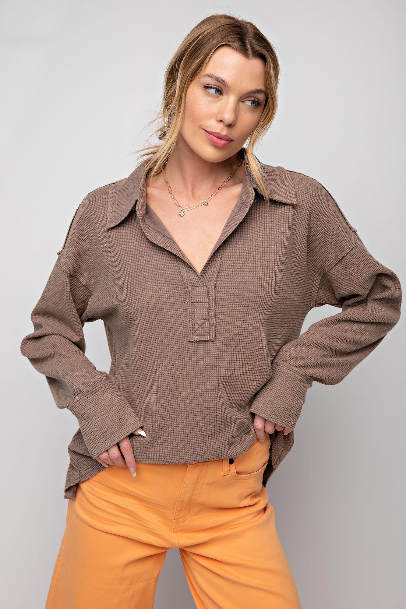 Coffee Date Thermal V Neck Top
