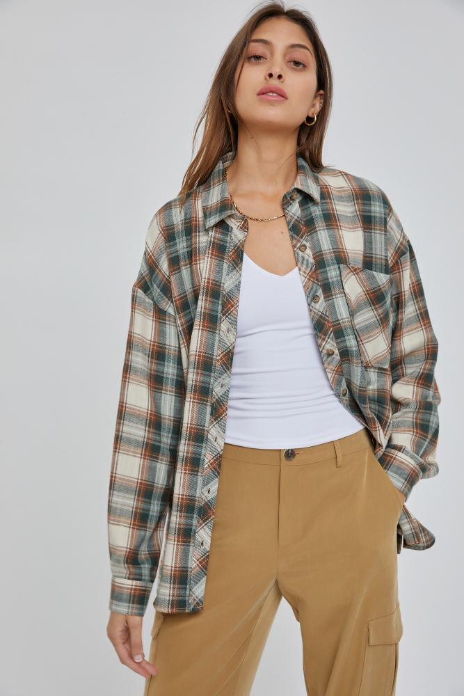 Chilly Night Oversized Flannel Top