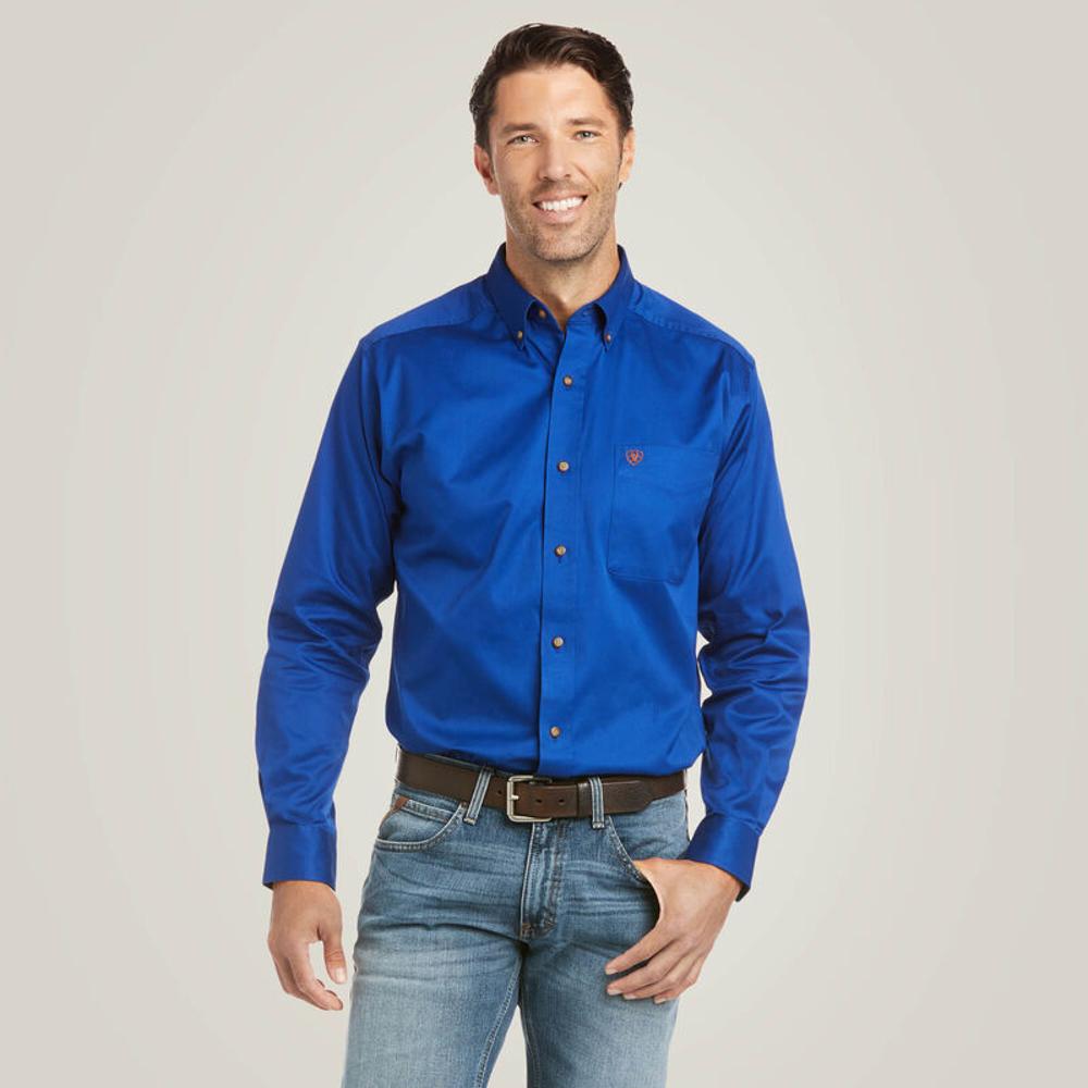 Solid Twill Fitted Button Up Shirt: ULTRAMARINE