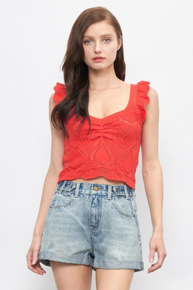 Call Me Out Crochet Tank Top: RED