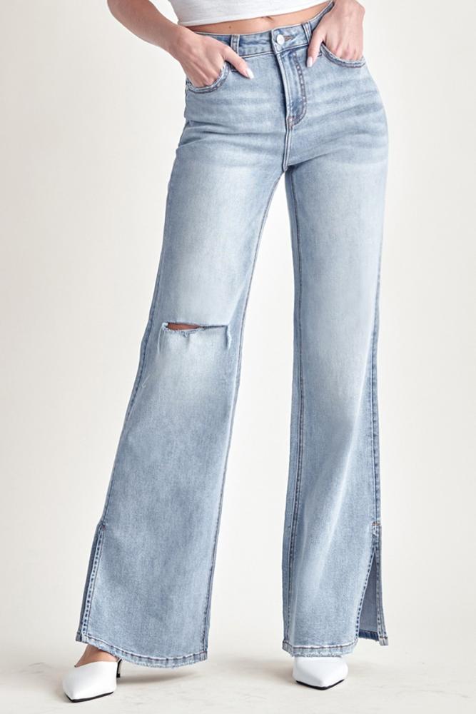 High Rise Distressed Wide Flare Jeans (Item #RDP5385)