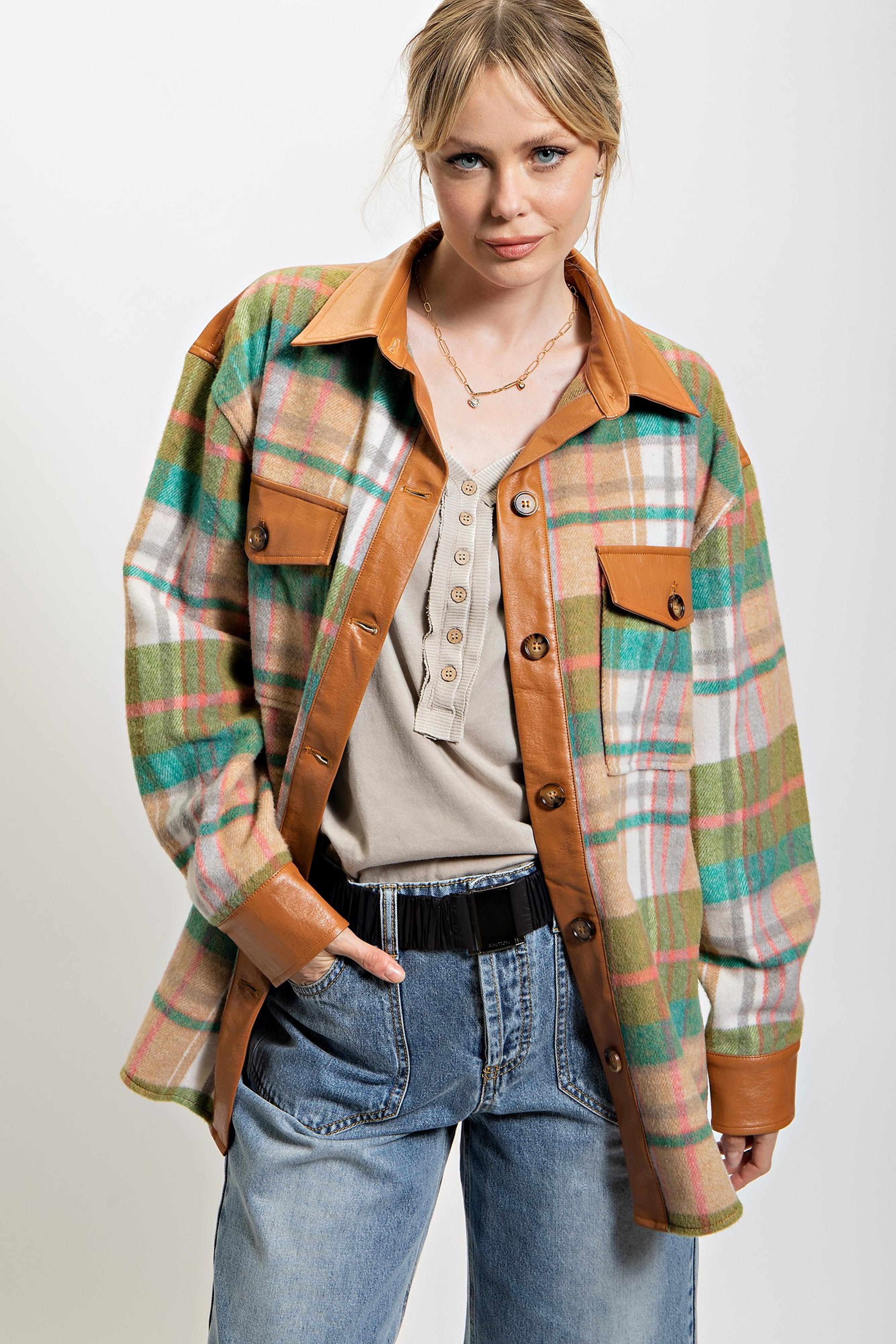  Another World Plaid Button Down Shacket