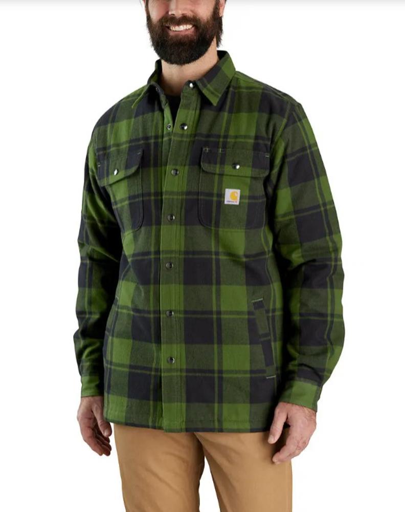 Relaxed Fit Flannel Sherpa Lined Shacket: CHIVE