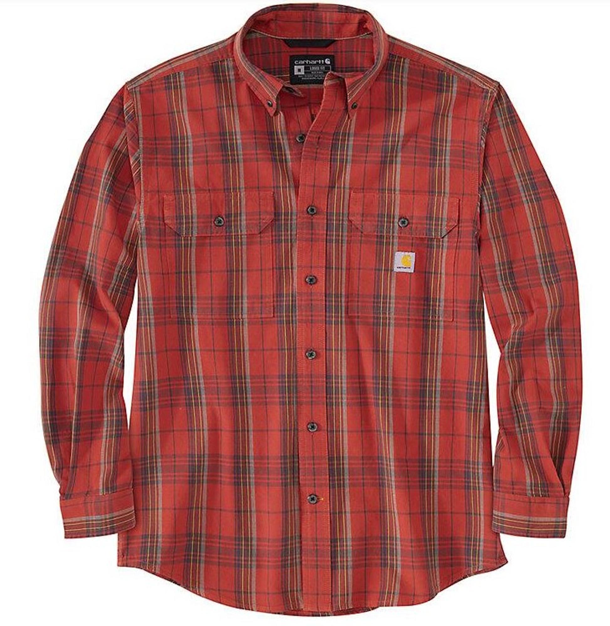 Loose Fit Midweight Chambray Long Sleeve Plaid Shirt