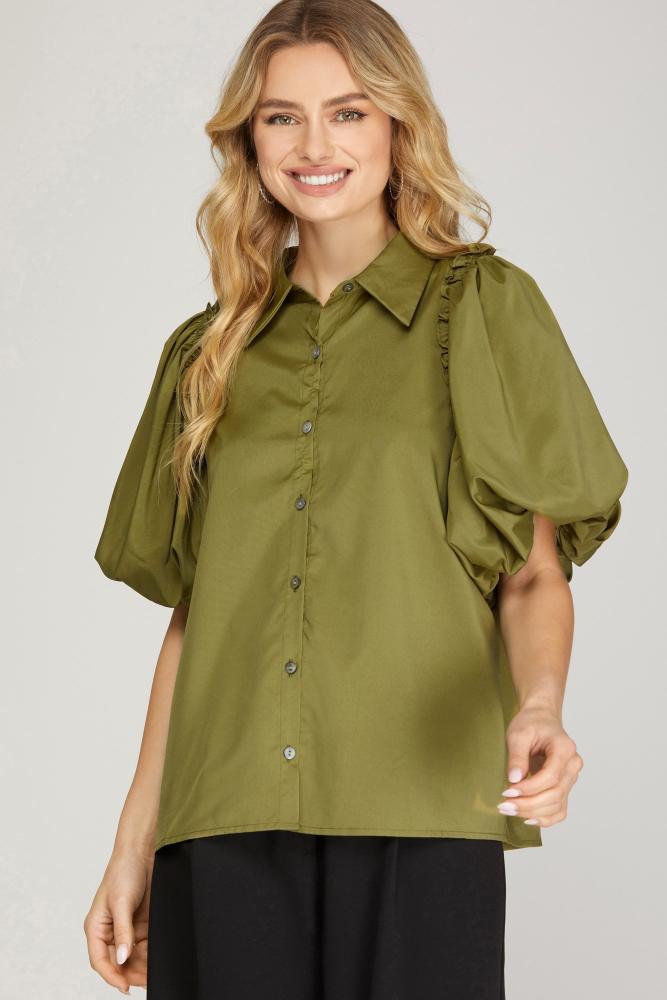 Have You Heard Puff Sleeve Top: OLIVE