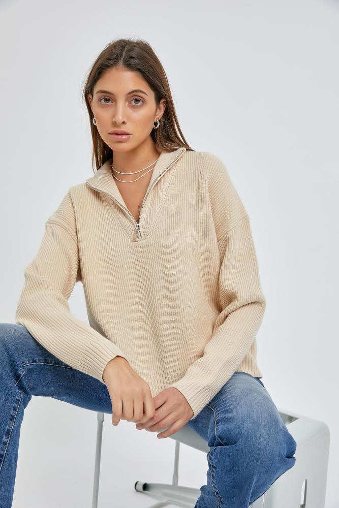 The Kayla Quarter Zip Pullover: IVORY