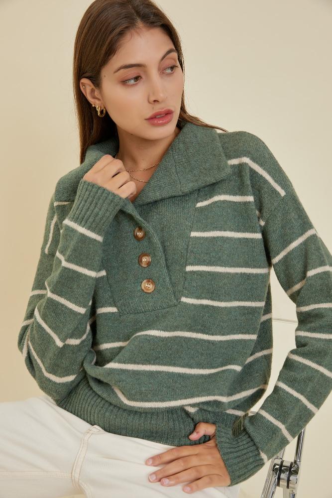 The Brooke Collared Sweater: GREEN