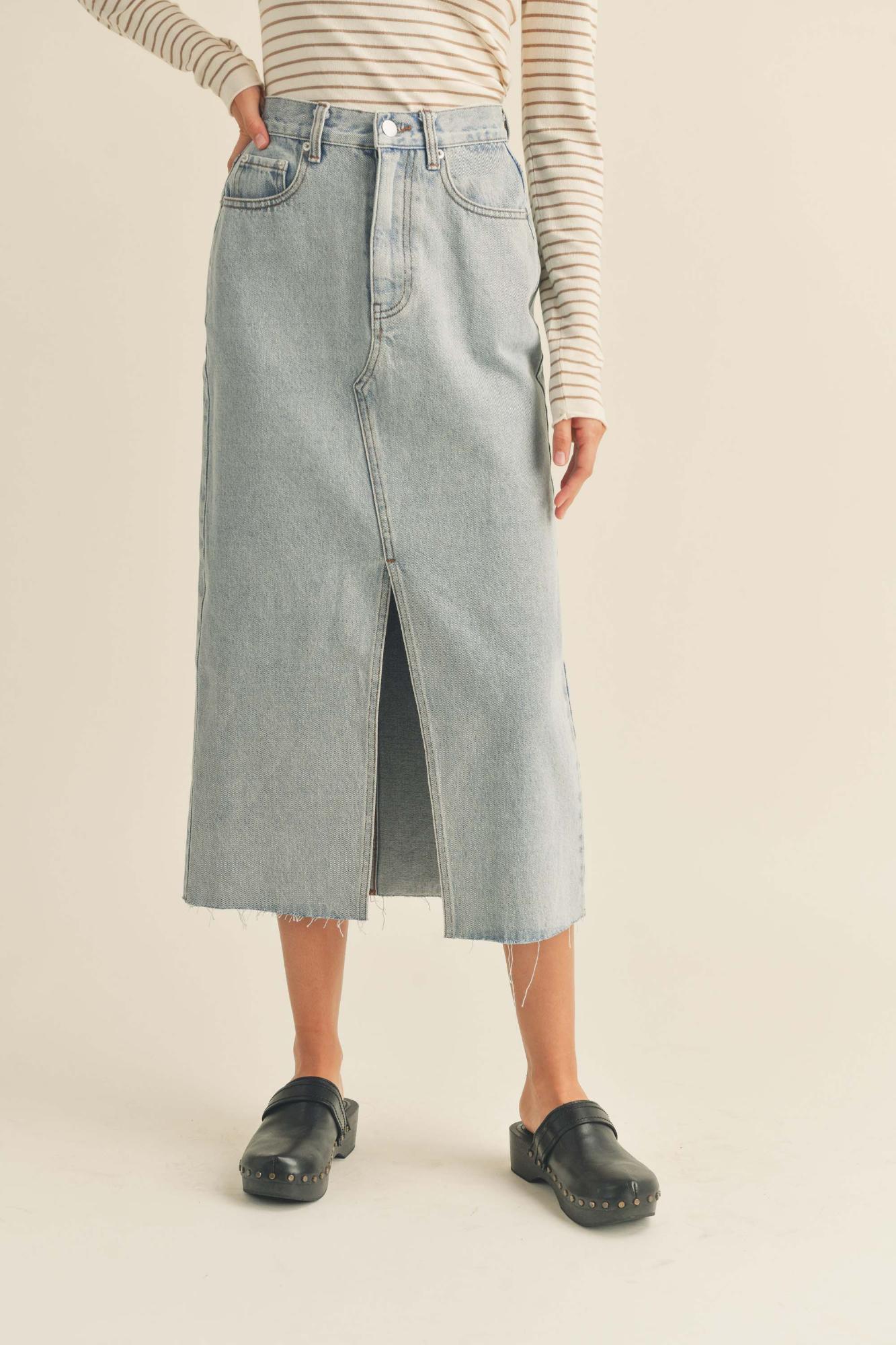 See You Soon Denim Skirt With Slit