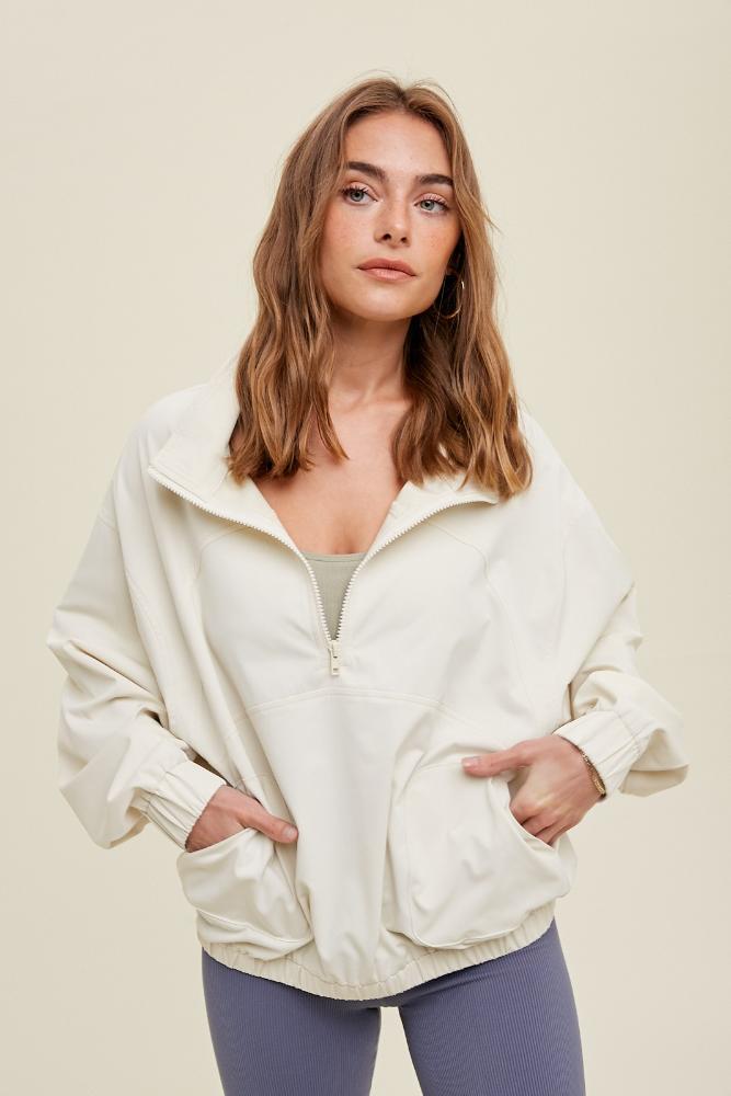 Olivia Half Zip Pullover With Pockets: ECRU
