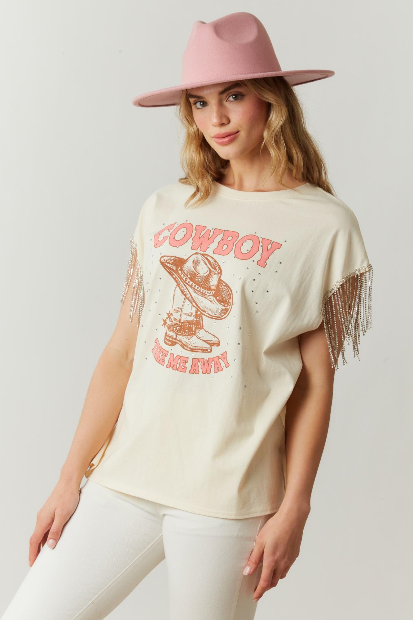 Only Cowboys Graphic Tshirt With Sleeve Details