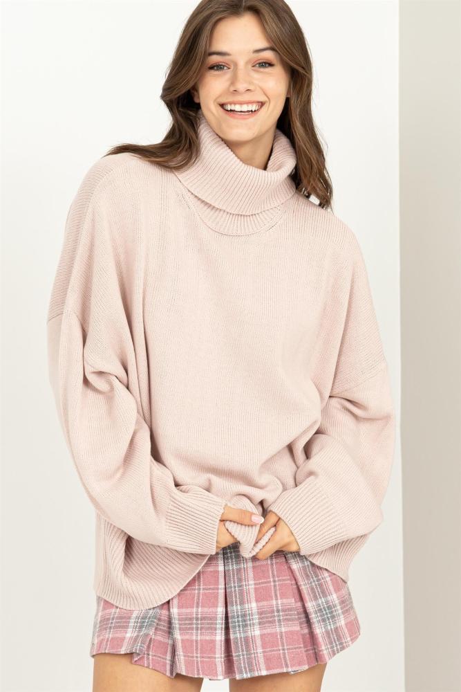 Without A Trace Turtleneck Sweater: MAUVE