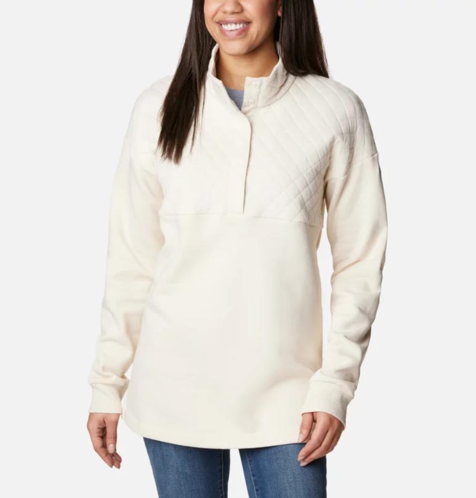 Hart Mountain Quilted Half Snap Pullover: CHALK