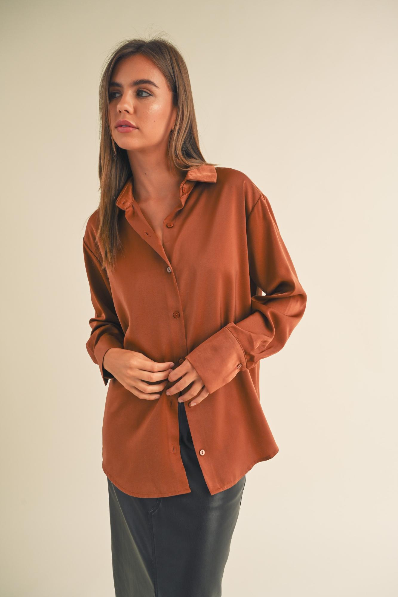Cool Mornings Satin Button Down Top