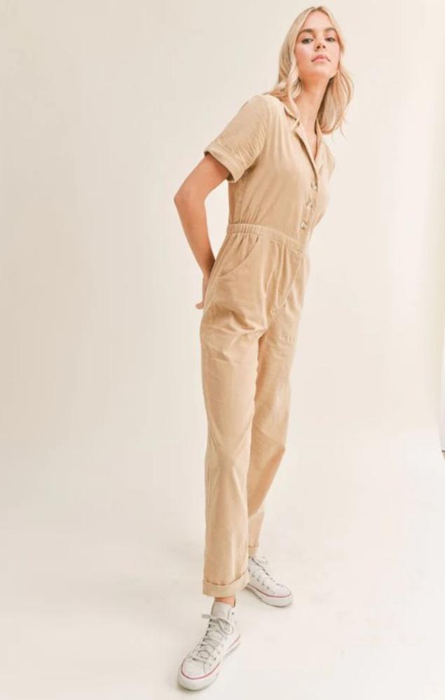 Forever Young Corduroy Jumpsuit: KHAKI
