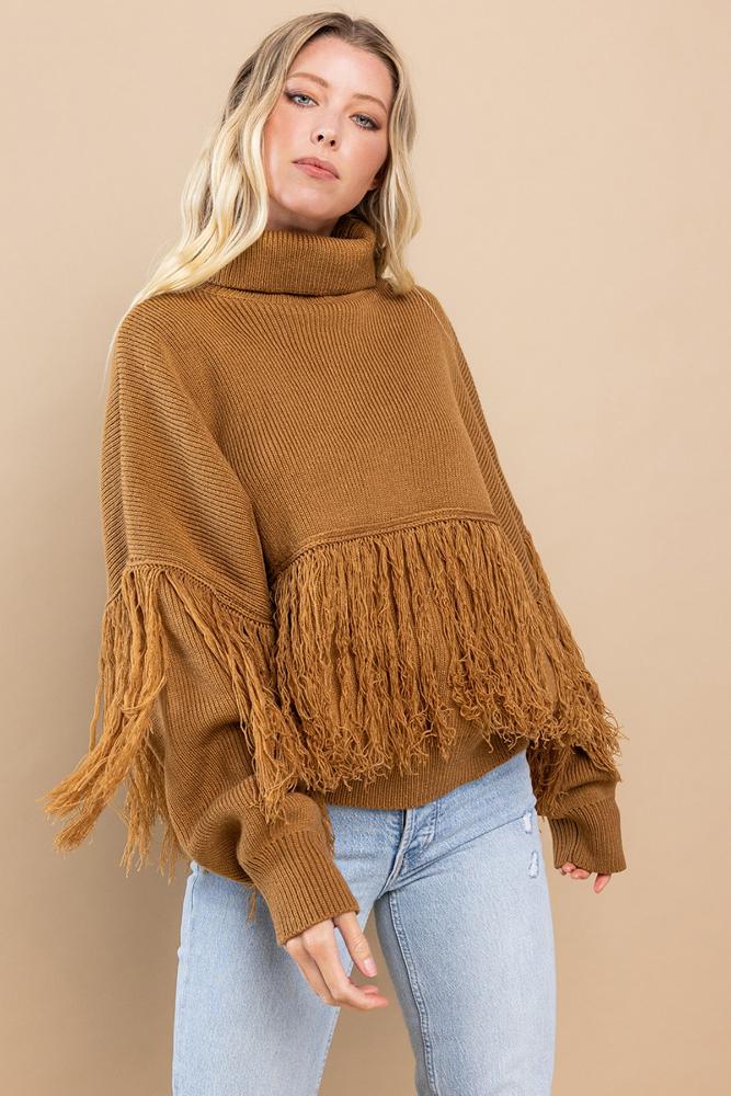Come On Girls Fringe Sweater: CAMEL