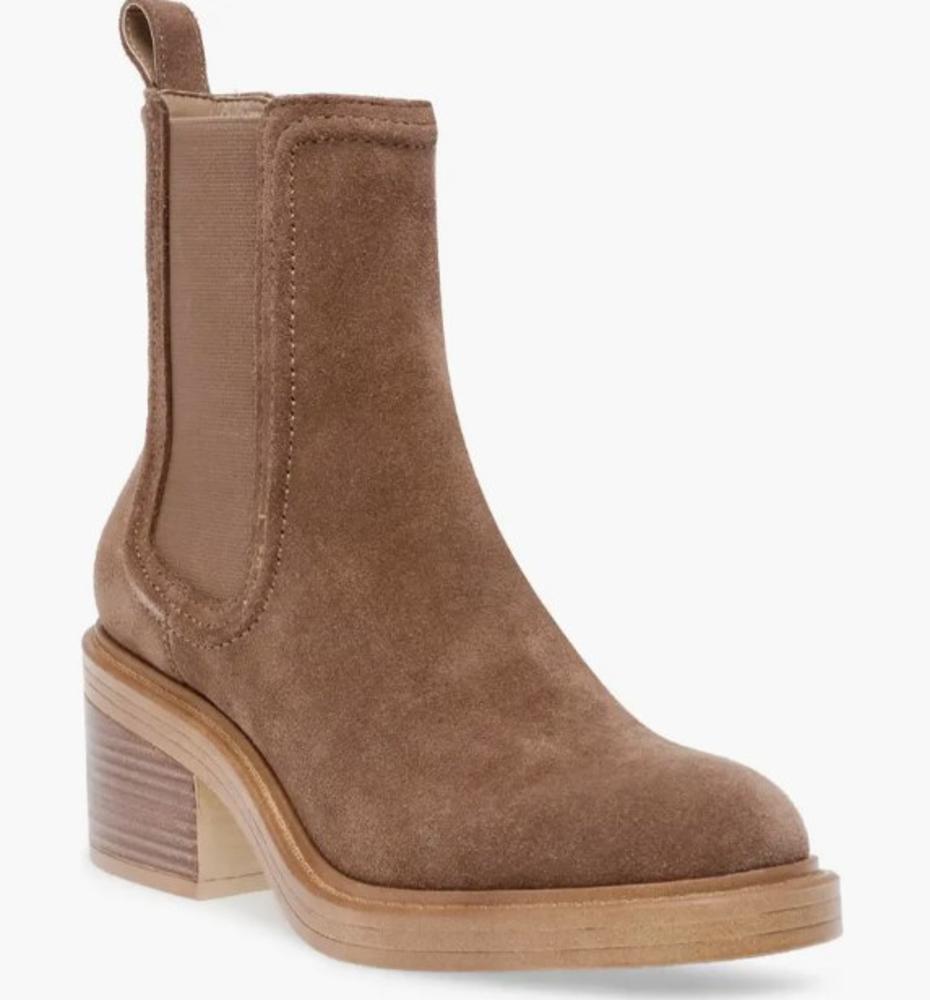 Curtsy Oatmeal Suede Chelsea Booties (Item #CURT01S1)