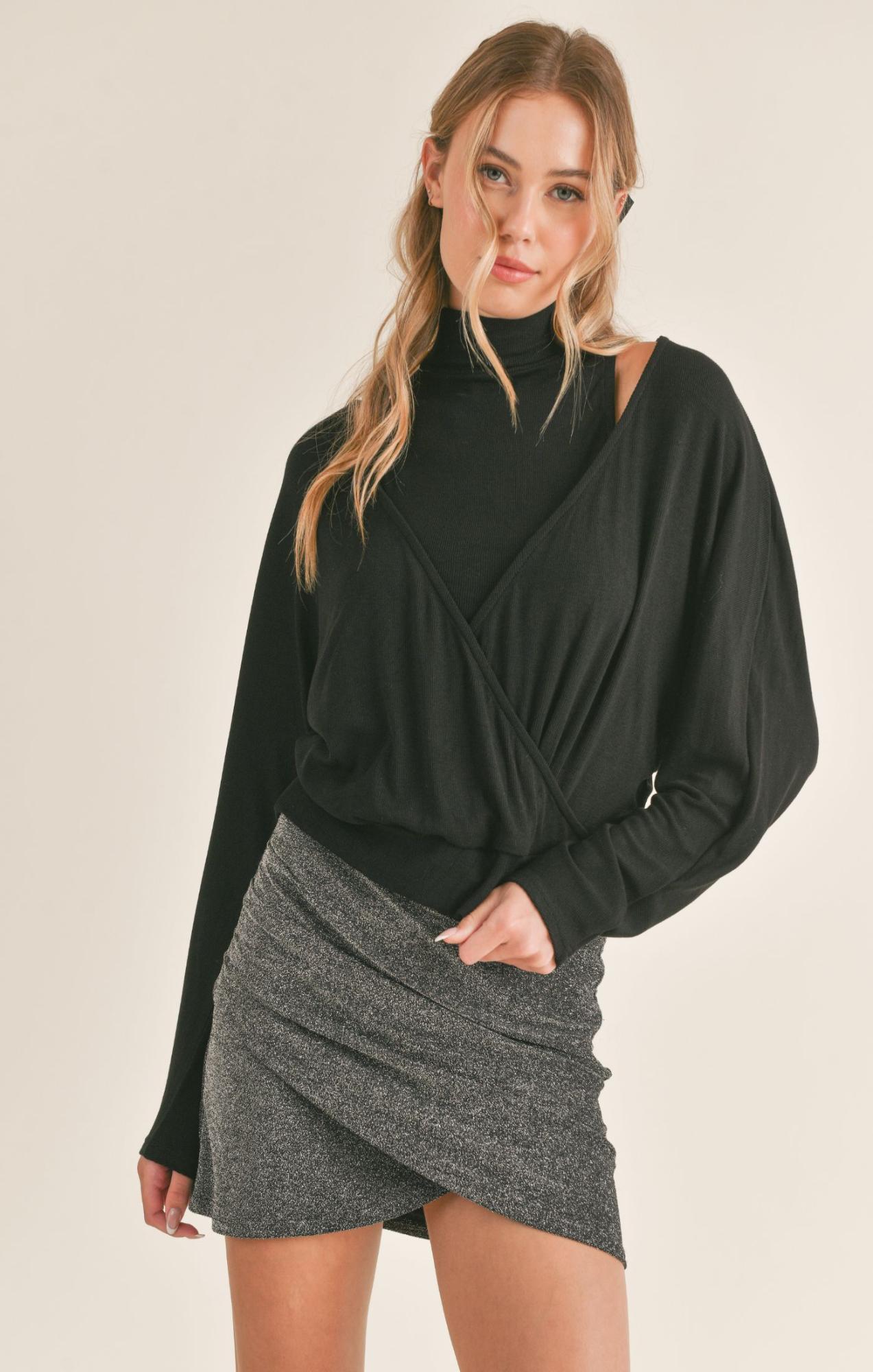 Look Up Wrap Front Long Sleeve Top Set