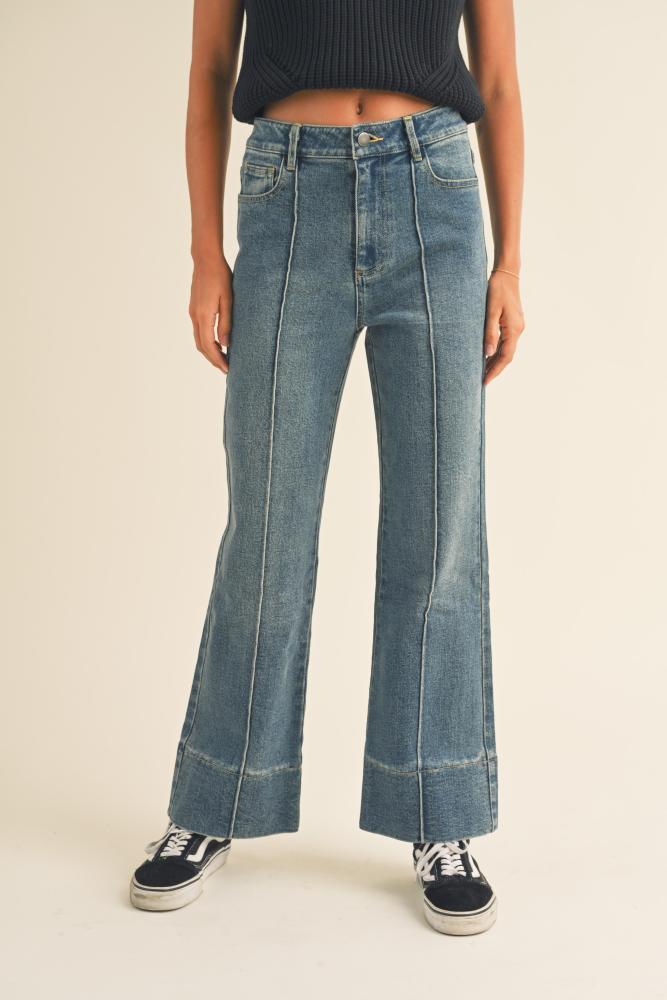 By The Books Pleated Wide Leg Jeans: DENIM